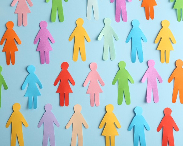 paper cutouts of male and female icons