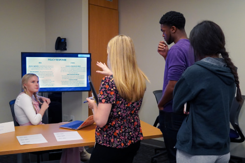 student during presentation to peers