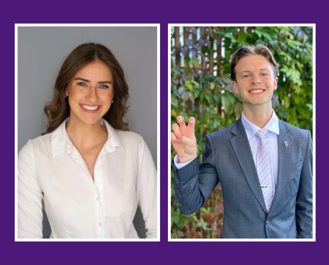 Maria Bienvenu, left, a graduate student in Social Work and Ben Gregory, right, a junior business information systems major in Neeley School of Business