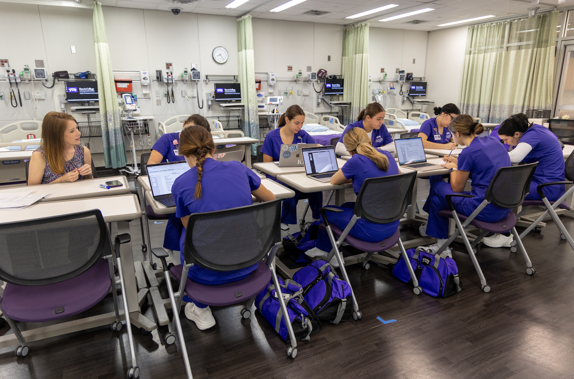 Ashley Franklin, Polly & Tex Rankin Endowed Professor of Nursing, and her nursing students in the Health Professions Learning Center for their Health Assessment course