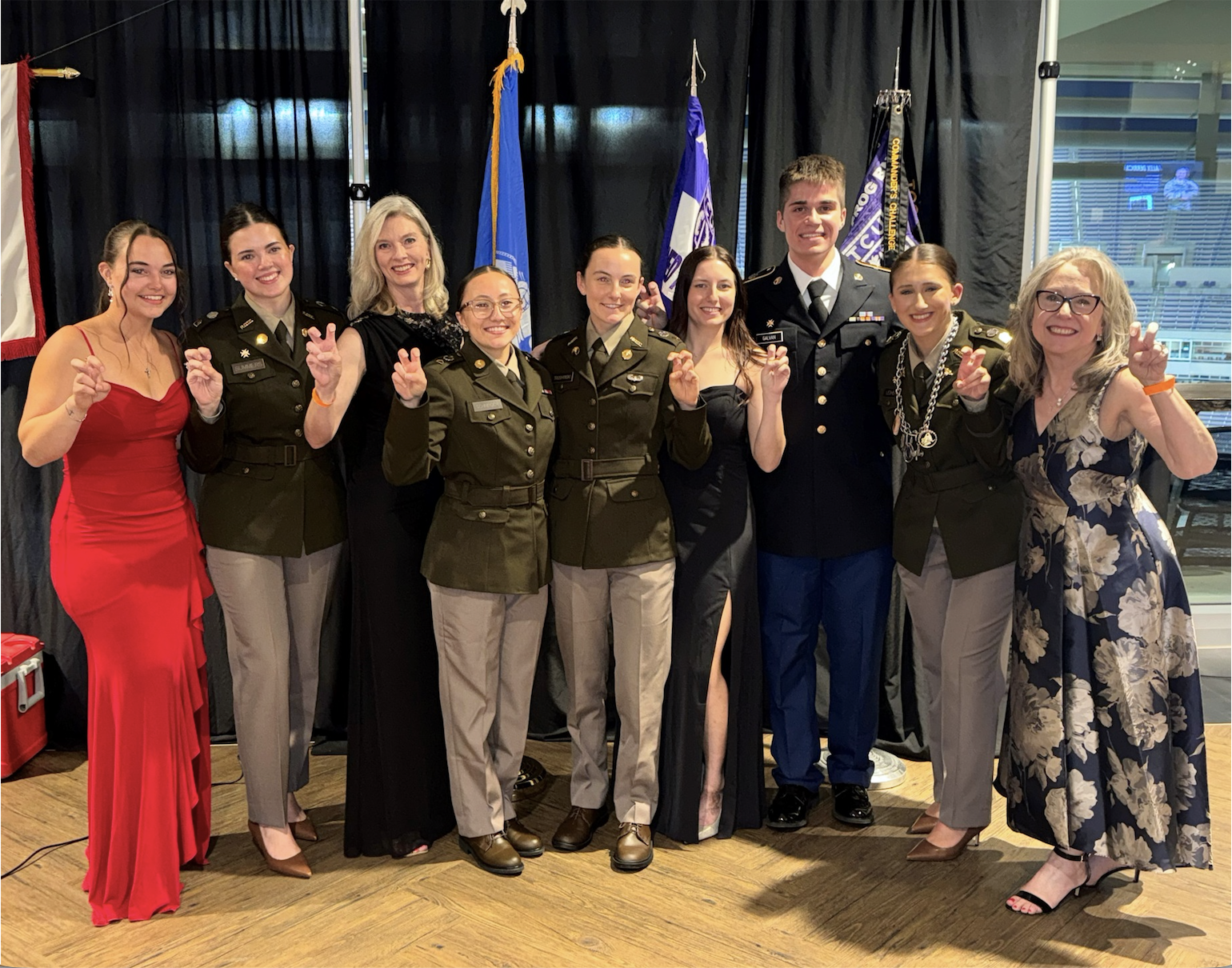 TCU Nursing, ROTC Cadets with Dr. Suzy Lockwood and Dr. Lynnette Howington at the 75th Anniversary Military Ball 2026