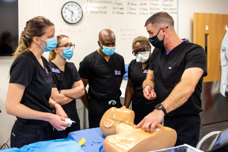 Students in Harris College’s Nurse Anesthesia program train in a simulation lab.