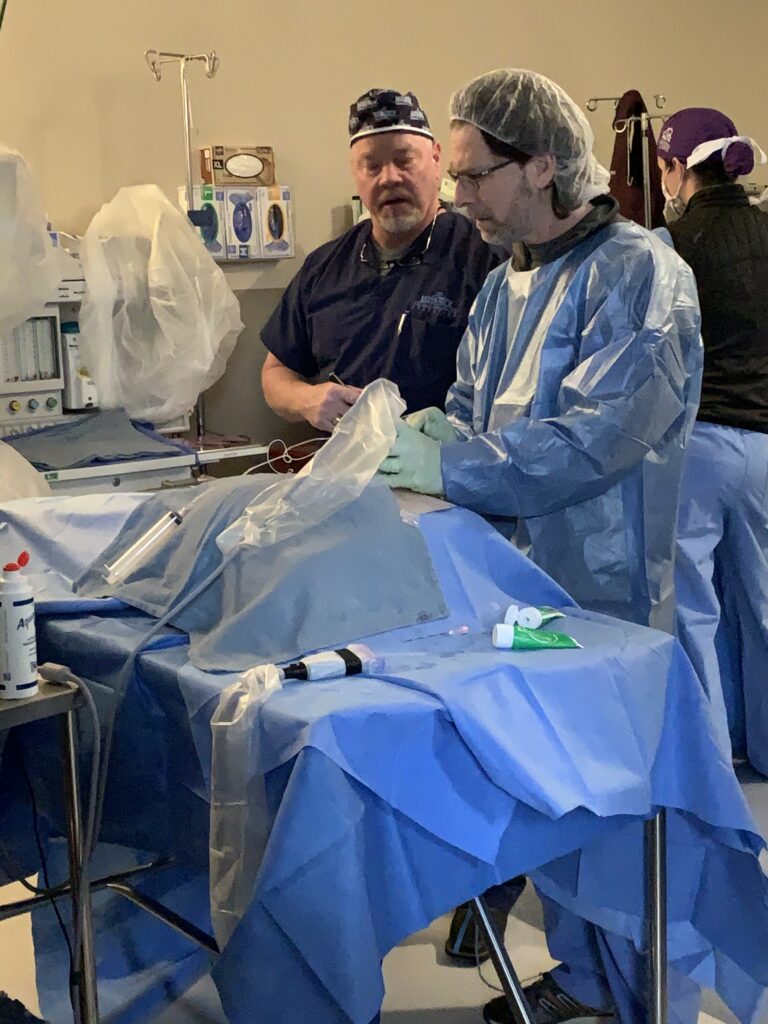 David Gaskin teaching CRNA students how to administer peripheral nerve blocks 